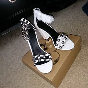 All White Studded Heels